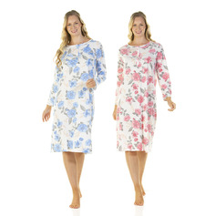 Ladies Floral Jersey Long Sleeve Nightdress